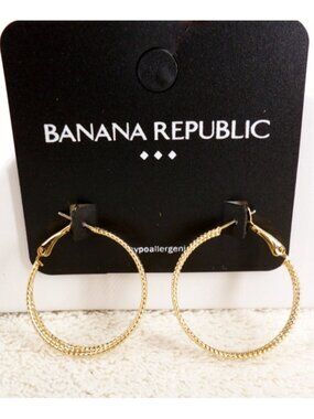 Banana Republic Gold Tone Triple Hoops Textured 1 1/4" New On Card Perfect NOS